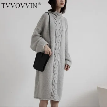 

TVVOVVIN 2019 New Fashion Autumn Winter Long Twist Texture Round Collar Pullover Women Loose Solid Knitting Tide Sweater X759