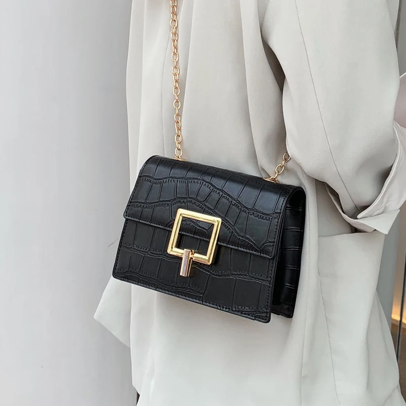 

Square Lock Stone Pattern PU Leather Crossbody Bags For Women 2019 Chain Shoulder Messenger Bag Female Cell Phone Handbags