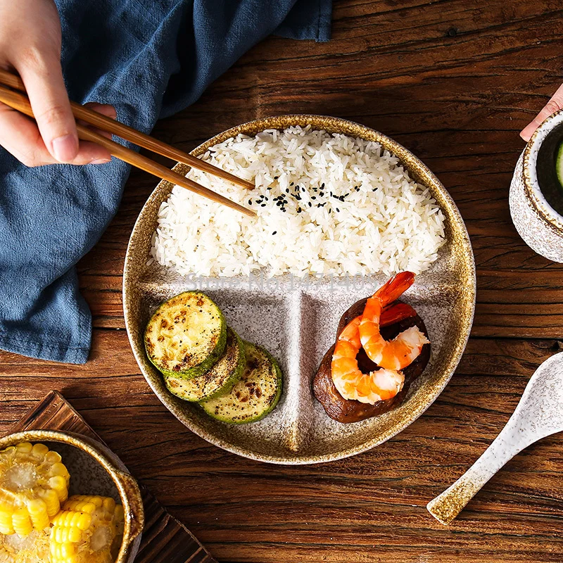 Japanese-style Cutlery Weight Loss Grid Plate Ration Fat Reduction Household Plate Adult Breakfast One-person Food