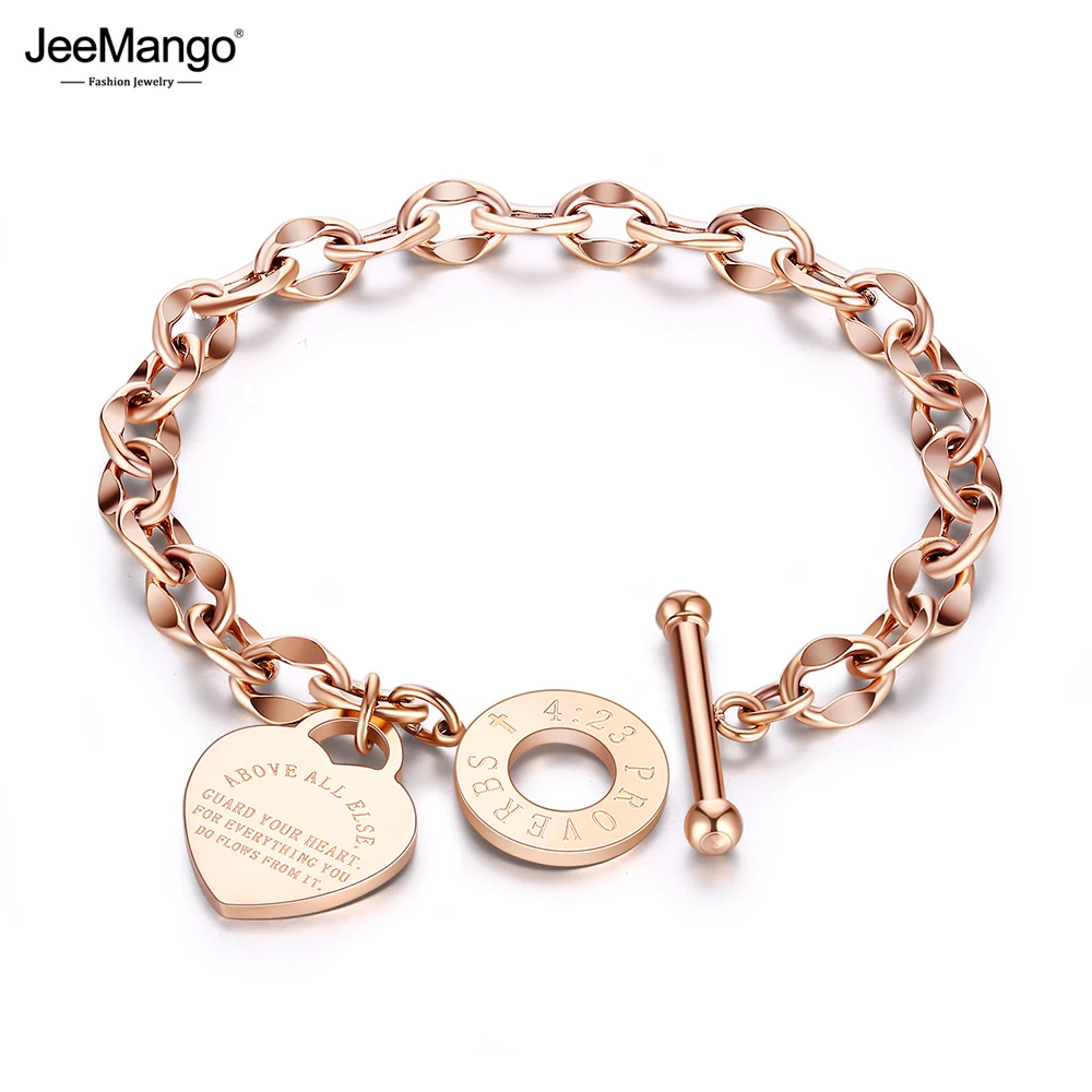 JeeMango Модные женские браслеты из титановой стали и звеньев браслет ювелирное