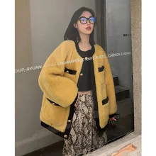 Онлайн знаменитости осень и зима лень лакомство сосуществуют Изящные Ретро контрастные цвета плетение плюшевое меховое пальто для женщин