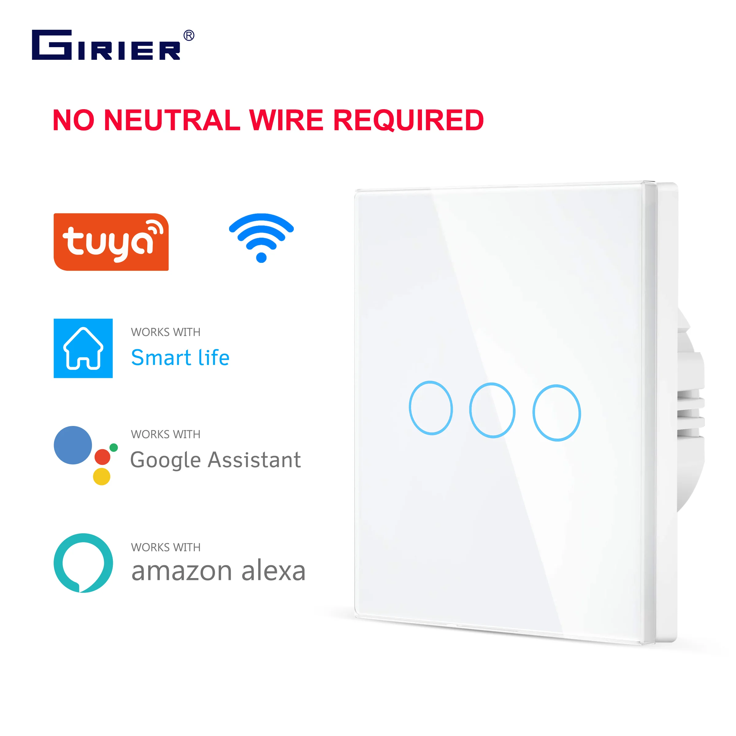 Wifi Wall Touch Switch EU No Neutral Wire Required Smart Light Switch 1 2 3 Gang 220V Tuya Smart Home Support Alexa Google Home|Home Automation Modules| - AliExpress