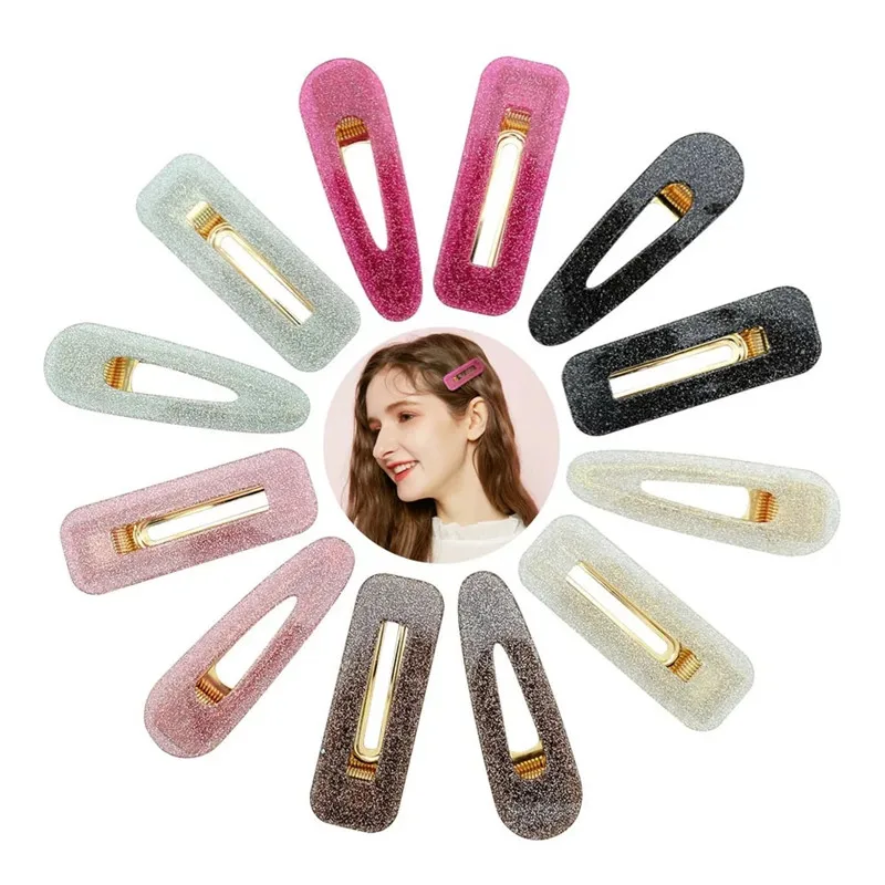 

12pcs Women Japanese Style Hair Clip Hollow Geometric Water Drop Shape Hairgrips Colored Marble Textured Print Girl Accessories