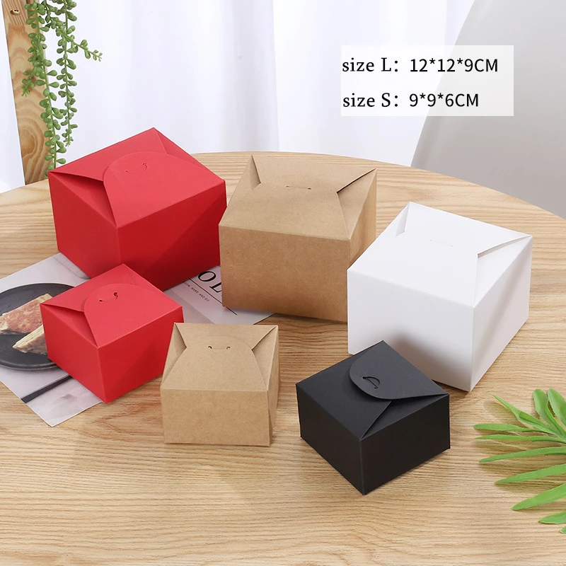 Коробки подарочные из крафт-бумаги 9x9x6 см 12x12x9 коричневые/красные/белые/черные