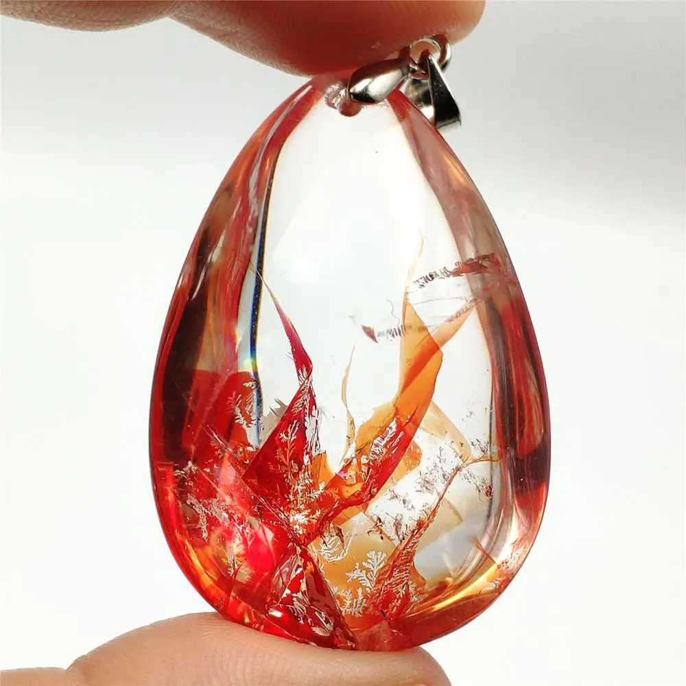 

Rare Natural Red Limonite Quartz Phantom Crystal Pendant 41x28x17mm Clear Bead Women Man Rare Fashion Multi-inclusions AAAAA