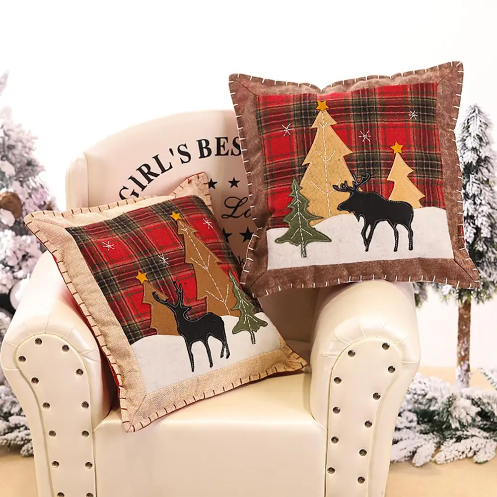 

Nordic Christmas Pillow Case Elk Linen Flower Lattice Sofa Cushion Cover Smooth Breathable Comfortable Case Home Decoration