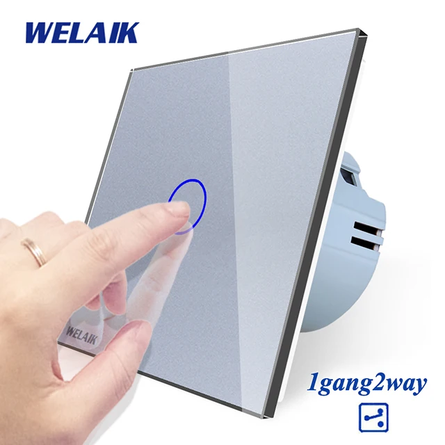 Gray Welaik Кристалл Стекло Панель переключатель Белый настенный выключатель ЕС сенсорный выключатель Экран настенный выключатель света 1gang2way AC110~ 250 В a1912cw/b - Цвет: Gray