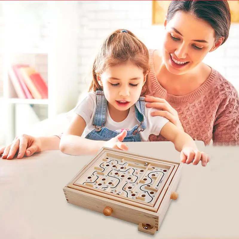 Kids Children Traditional Wooden Labyrinth Toy Maze Board Game Complete Set