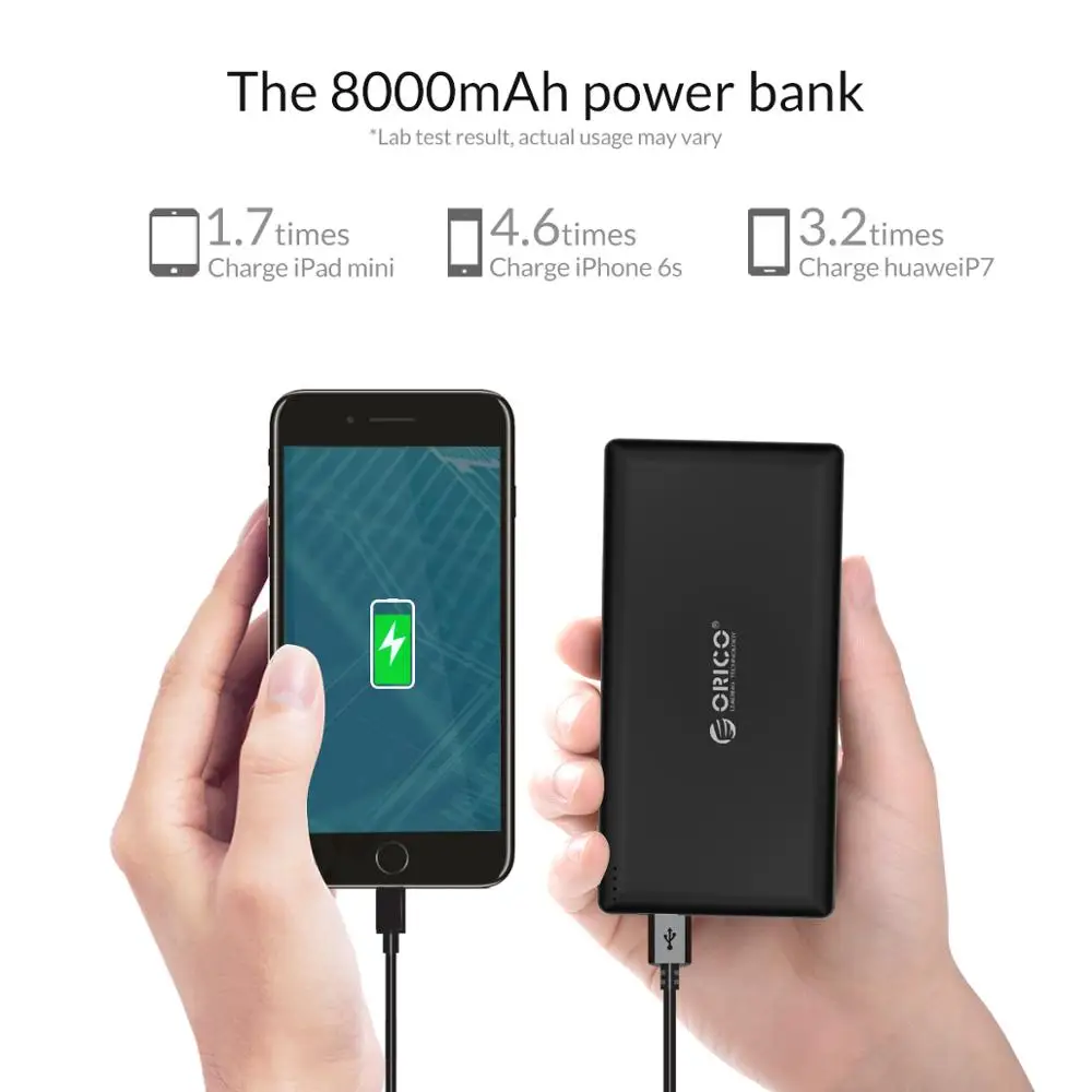 ORICO 8000mah Slim Power Bank Dünne USB Externe Batterie Ladegerät für iphone Samsung Xiaomi Huawei