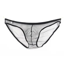

Men Briefs Sexy Low Waist Ultra-Thin Male Intimates Mesh Transparent Underwear Large Size Briefs