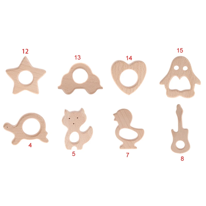 

Handmade Natural Wooden Animal Shape Baby Kids Teether Teething Toy Shower Gift