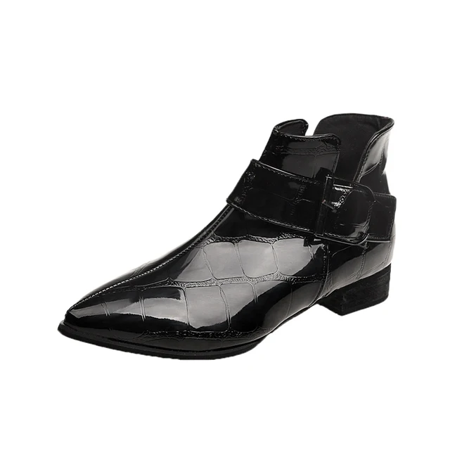 Herfst Zwarte Vrouwen Schoenen Prachtige Krokodillenleer Gestreepte Enkel  Kunstleer Laarzen Mode Rits Dames Laars Lage Hakken Booties - AliExpress  Schoenen