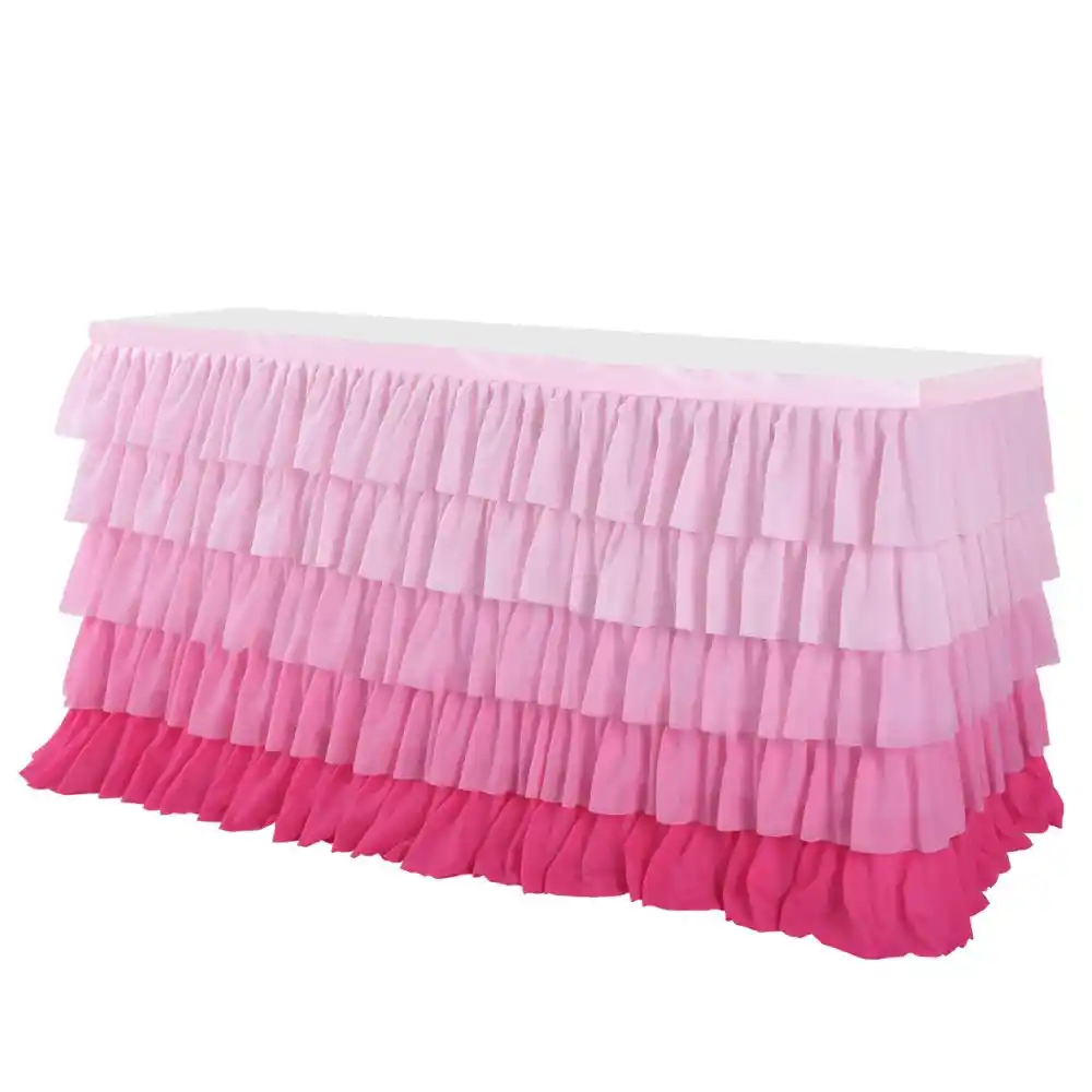 Gigicloud 6ft Pink Gradient Tulle Table Skirt 5 Tier for Rectangle Round Tables Chiffon Table Cloth Tutu Chiffon Table Skirting for 1st Birthday Party Decorations Baby Shower Girls Parties Cake