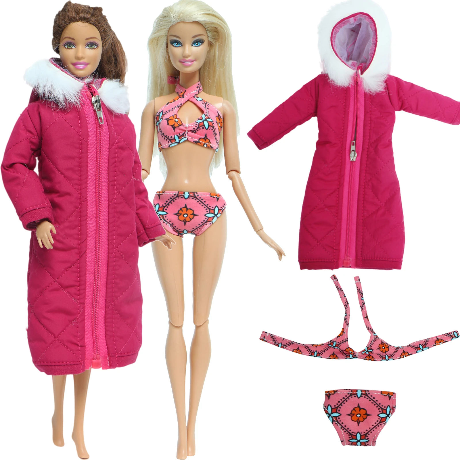 Traje de baño de flores para muñeca Barbie, 2 juegos/lote = 1 Bikini DE  PLAYA + 1 abrigo largo rojo de algodón, chaqueta cálida de invierno,  accesorios 1/6|dresses red|dress skirtskirt animation - AliExpress