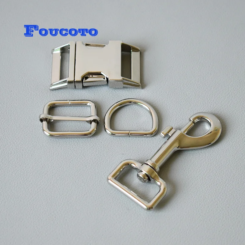 100 sets/lot Metal buckle D Dee ring adjuster 25mm webbing for dog collar leash rope clip clasp snap hook DIY sewing accessories