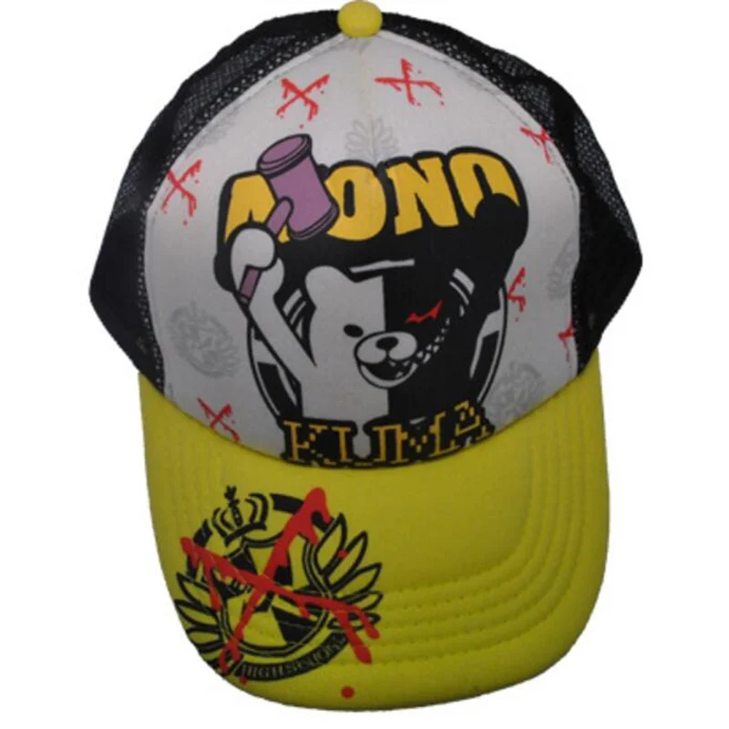 Мультяшная шляпа Monokuma, аниме Danganronpa, унисекс, мужская, Женская кепка, аниме, шляпа от солнца, модная кепка - Цвет: Цвет: желтый