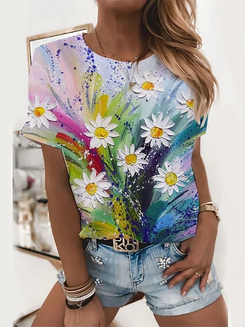 3D Sunflower Women's floral print T-shirts, round neck T-shirts and Floral print, women's T-shirts HUAD-A3