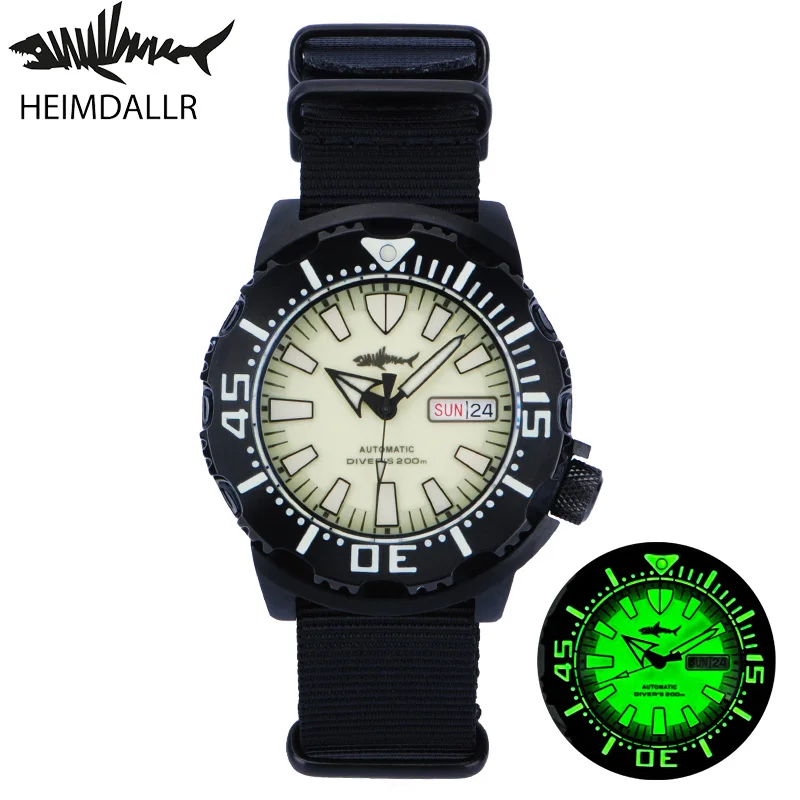 

Heimdallr Men's Diving Watch Version 2 Monster Full Green Luminous Dial Sapphire Black PVD Coated NH36 Automatic Movement 200m