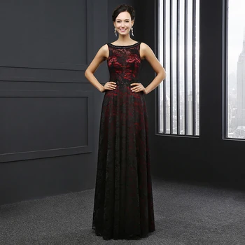 

Burgundy Formal Evening Dresses Long Sexy See-through Beading Tulle Floor-Length Prom Party Gowns Plus Size