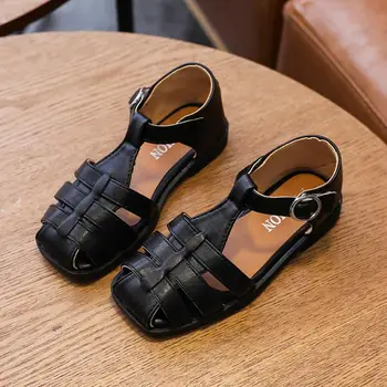 

2020 New Vintange Weave Solid Girl's Sandals Closed Toe Sandals for Princess Baby Flat Girls Sandals Summer Kids Dance Shoes