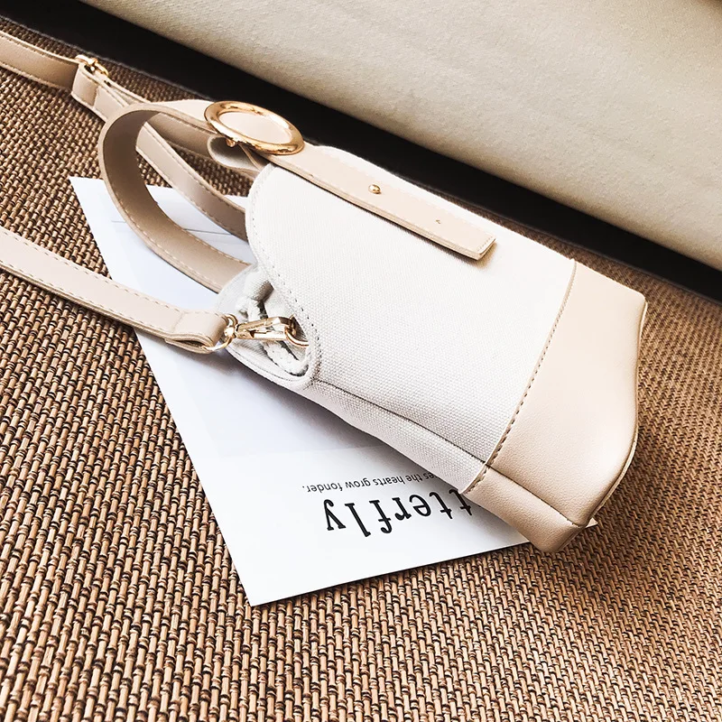 

Autumn New Style Korean-style Simple Canvas Bucket Bag Belt Decoration Shoulder Oblique Handbag