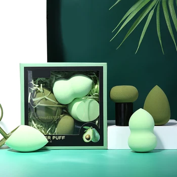 

Makeup Sponge Cosmetic Puff Green 4+1 Water Drop Gourd Shape with Puff Stand for Foundation Concealer Powder Blush Make Up Tool
