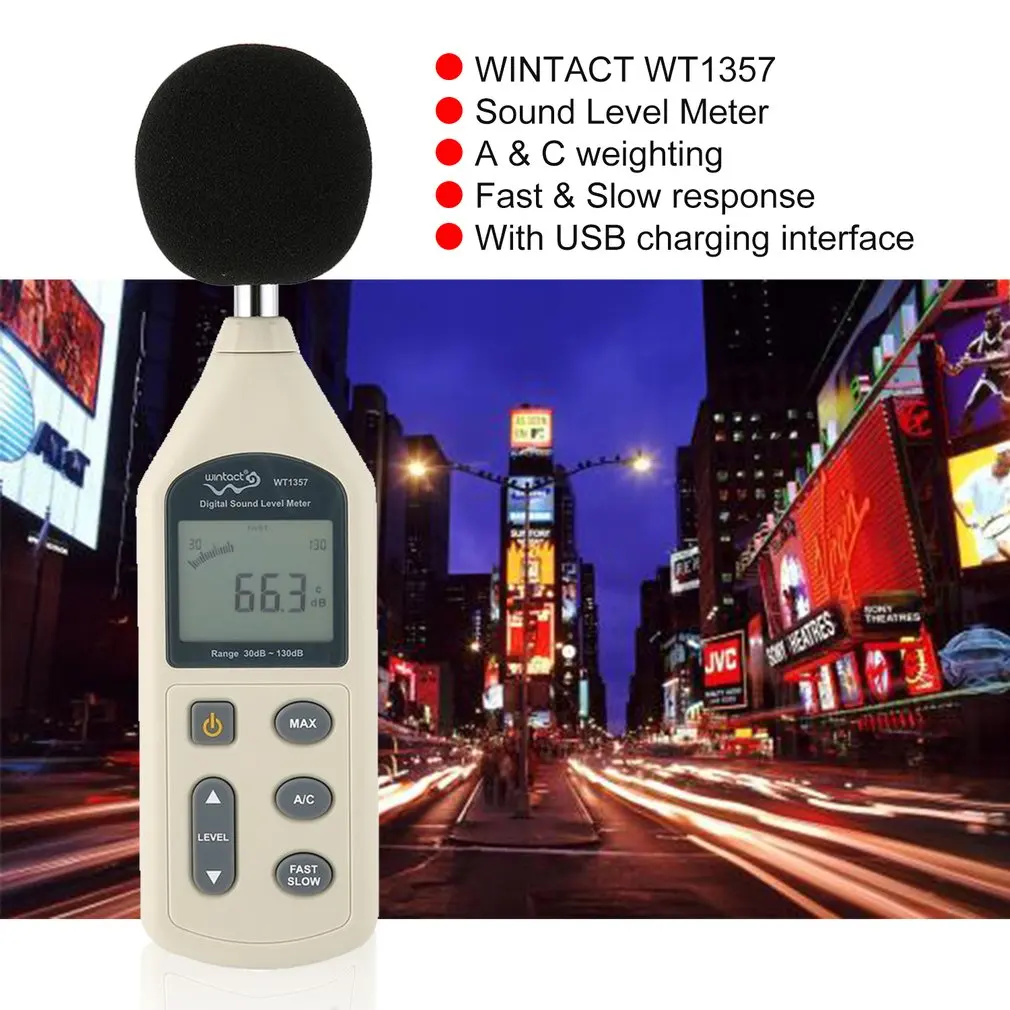 WINTACT WT1357 цифровой измеритель уровня звука, тестер шума, децибельный логгер, измерение звука, детектор громкости, монитор, ручной A& C