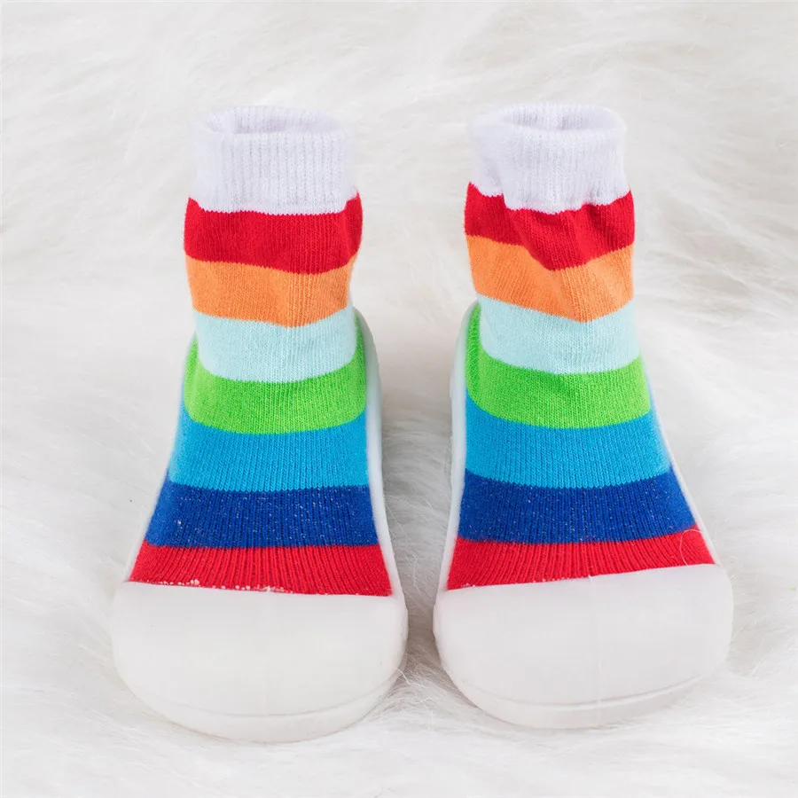 Baby shoes newborn kids non-slip socks baby shoes  soft rubber soles baby shoes girls rainbow stripes toddler boys shoes 35A15 (13)