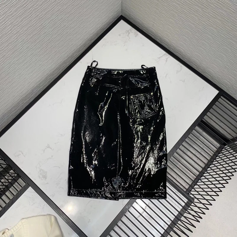 High Quality Leather Skirts Women Pencil Skirts Autumn Streetwear Knee-length Skirts Winter Black Skirts