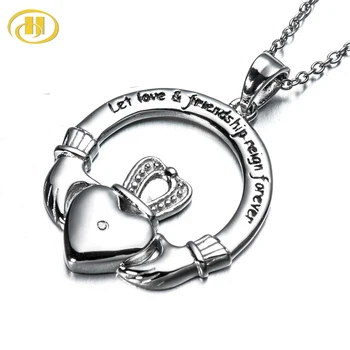 

Hutang \"Let love & friendship reign forever\" Claddagh Pendant Diamond Accents 925 Sterling Silver Fine Jewelry