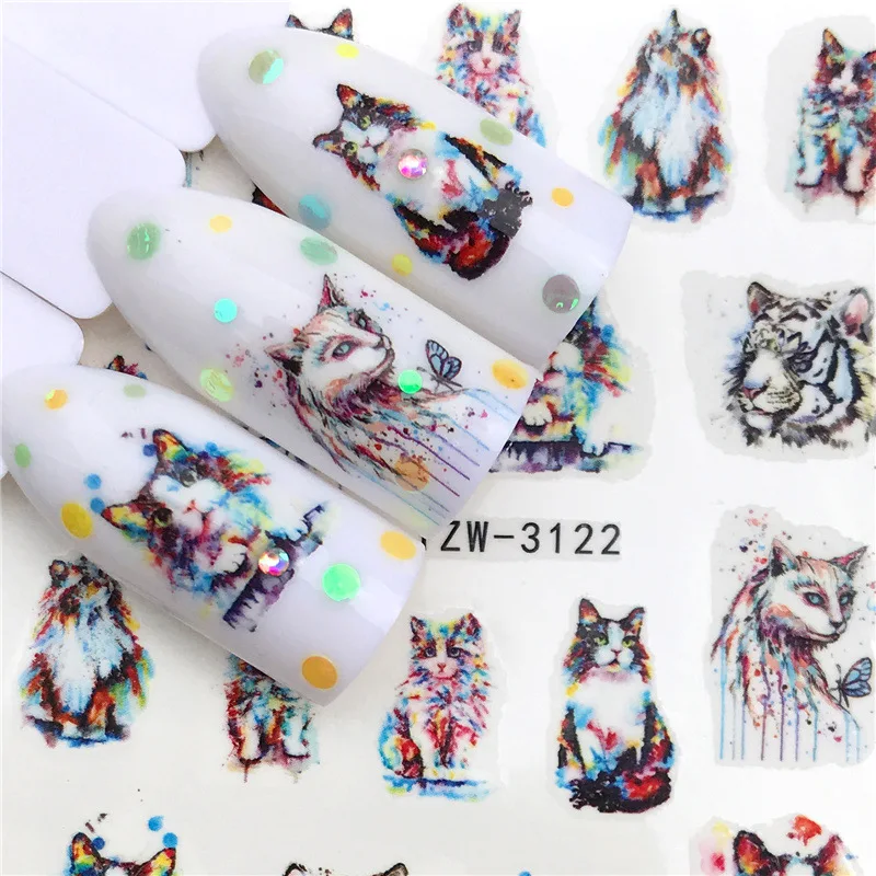 

1 Sheet Nail Art Wolf Christmas Transfer Water Decals Flower Tree Deer Cat Wolf New Years Nail Sticker DIY Design Decorations Ti