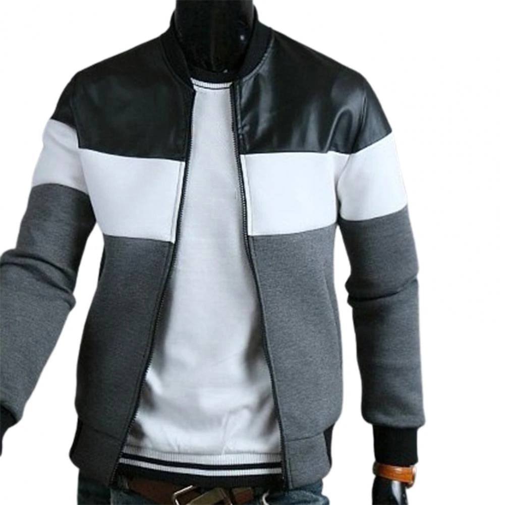 Chaqueta con bolsillos oblicuos abrigo con cuello levantado, empalme de contraste de tres colores, para exteriores, venta al por mayor, envío directo|Chaquetas| - AliExpress