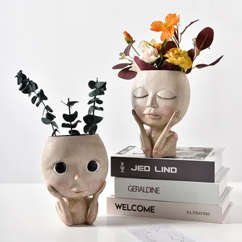 

Human Face Vase Decoration Big Eyes Doll Resin Flowerpot Figure Sculpture Crafts Storage Flower Arrangement Container R4426