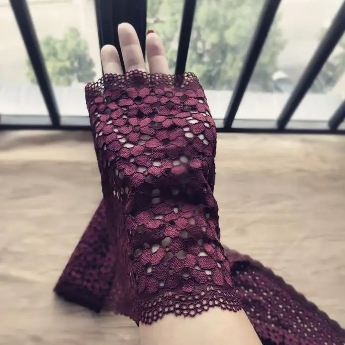 다크 레드 탄성 레이스 리본 테이프, 레이스 패브릭 자수, 레이스 트리밍, DIY 공예, 바느질 재료, 의류 액세서리, 1 m