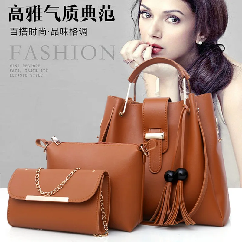 

2019 New Style Different Size Bags Three-piece Set Europe And America Modern And Trendy/women Crossbody Bag Tassels Hand Large B