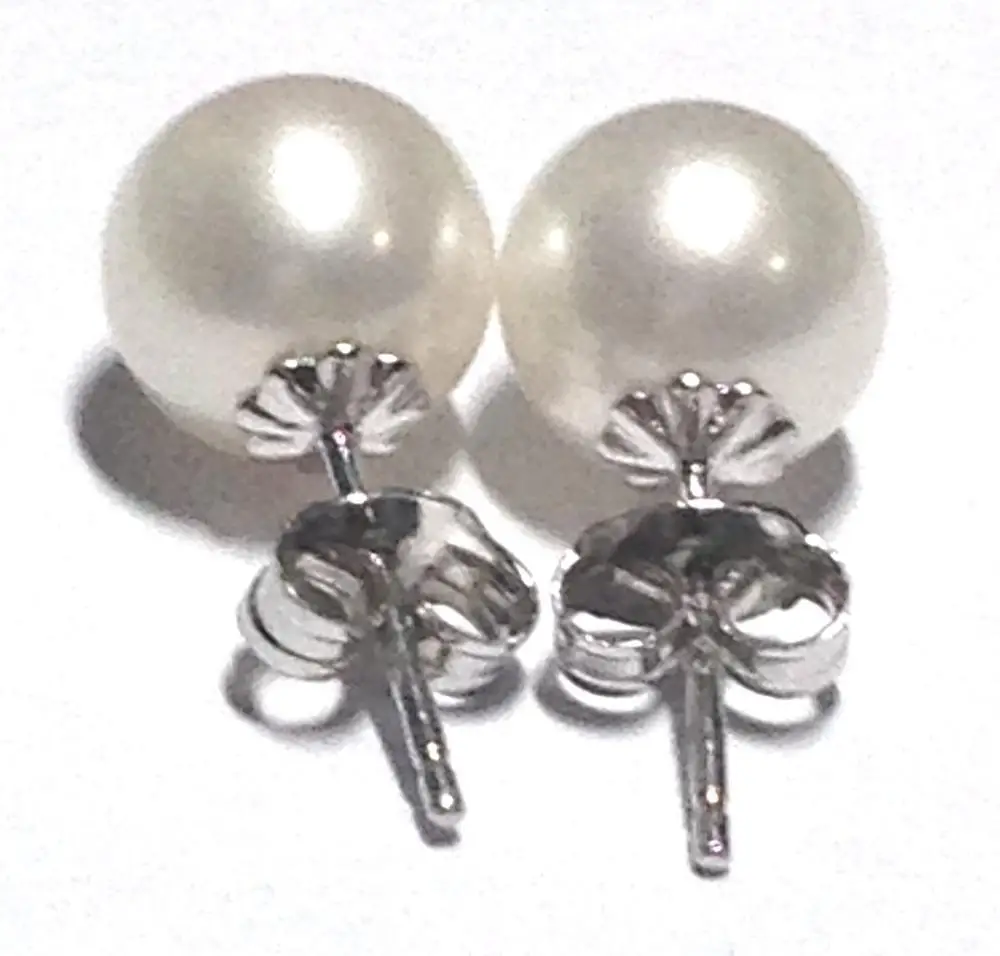 

free shipping Round 10-11 MM AAA+ WHITE SOUTH SEA PEARLS EARRING 14k/20 WHITE GOLD