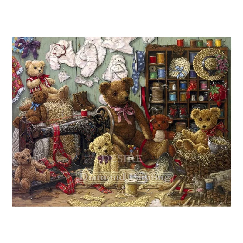 EASHRU Sewing Teddy Bear 5D DIY Diamond Painting Cross Stitch Embroidery Needlework Full Square Drill Home Decor PT3860 | Дом и сад