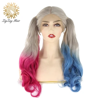 

ZigZag Light Harley Quinn Cosplay Synthetic Lace Front Wig for Women Natural Glueless Heat Resistant Fiber Hair Long Wavy Wigs