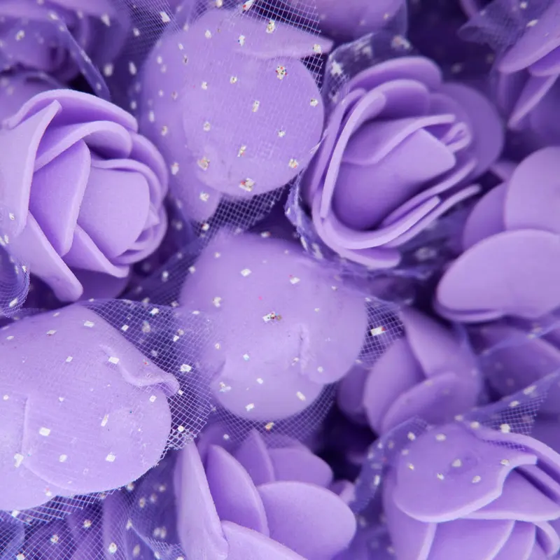 500 шт 3,5 см поролоновые розы цветы головок, искусственные цветы с тюлем украшение в виде свадебного букета DIY розы аксессуары в виде мишки - Цвет: purple