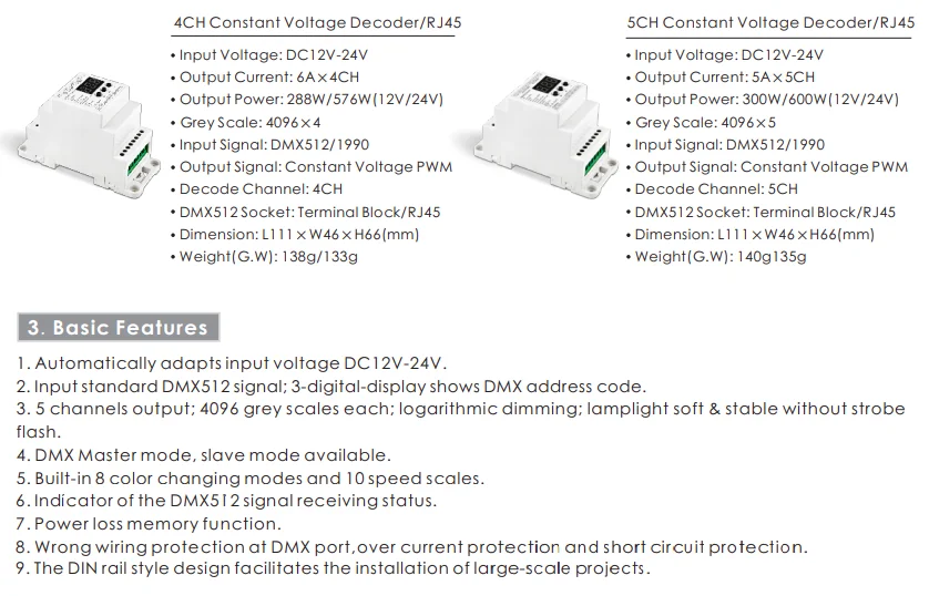 BC-833-DIN DC12-24V вход 8А* 3CH выход, din-рейка 3CH постоянное напряжение DMX512/1990 Декодер контроллер для светодиодной ленты светильник