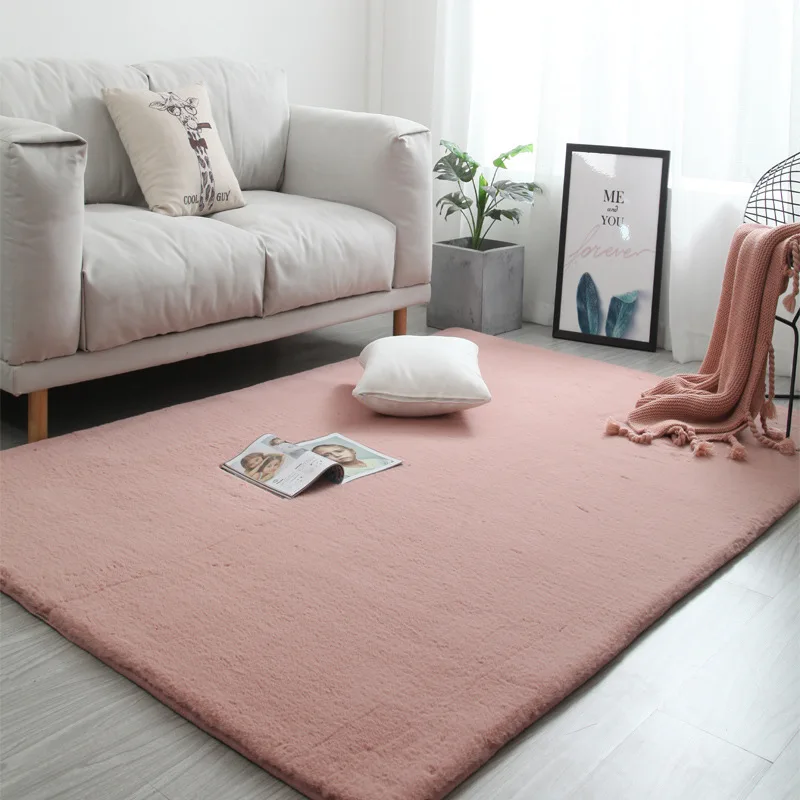 Imitation rabbit fur solid color thick carpet bedroom foyer soft fluff floor mat bathroom non-slip absorbent home carpet