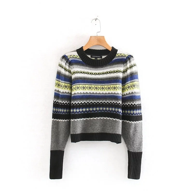 Увядшие зимние свитера для женщин pull femme england preppy винтажные жаккардовые вязаные свитера с круглым вырезом женские пуловеры Топы