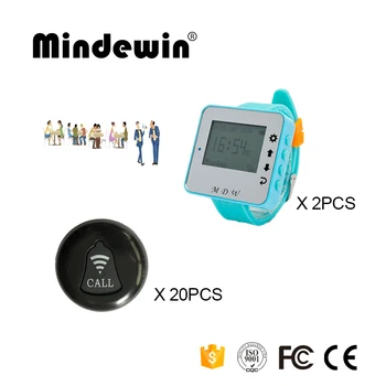 

Mindewin 433Mhz Wireless Calling System 20PCS Table Call Buttons M-K-1 + 2PCS Wrist Watch Pager M-W-1 Restaurant Coaster Pager