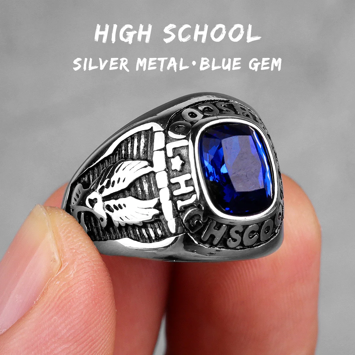 Мужские кольца из нержавеющей стали со стразами, школьные Орлы в стиле панк, хип-хоп для байкеров, мужские ювелирные изделия для мальчиков, подарок для творчества - Цвет основного камня: R427-Silver-Blue