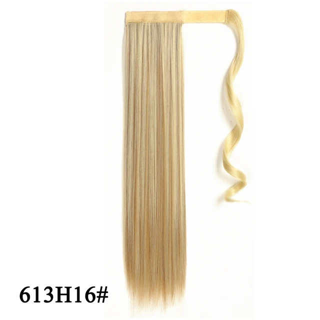 Leeons 20'' Synthetic Ponytail Hair pieces Heat Resistant Fiber Straight Ribbon Clip In Hair Extension 21 colors Brown Black 613h16