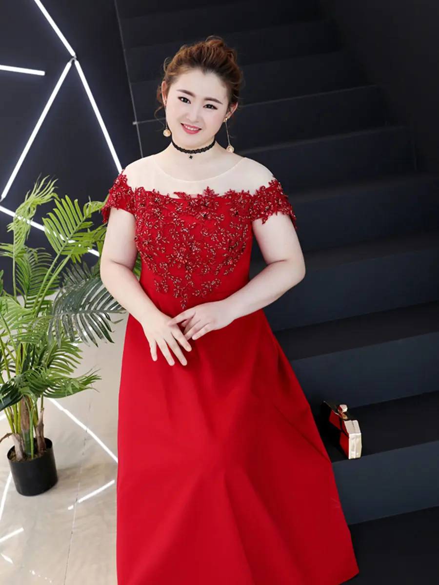 Вечерние платья Украшенные бисером короткий рукав o-образный вырез Vestidos De Gala T534 размера плюс платья женские вечерние бордовые элегантные платья для выпускного вечера