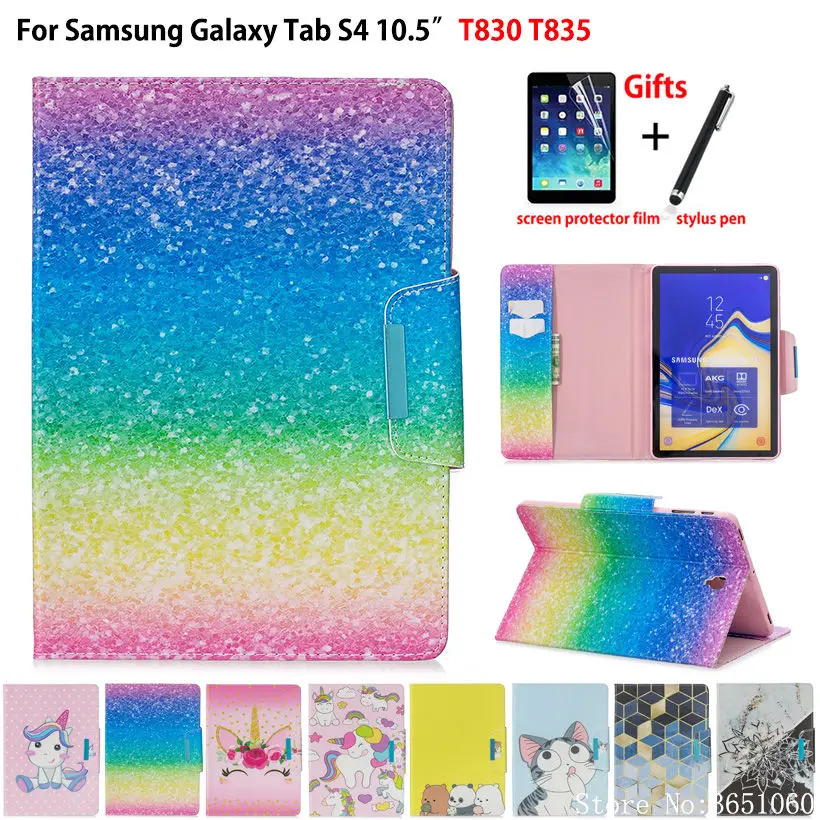 SM-T830 чехол для samsung Galaxy Tab S4 10,5 T830 T835 SM-T835 чехол Funda модный окрашенный Флип Стенд Капа оболочки кожи Coque+ подарок