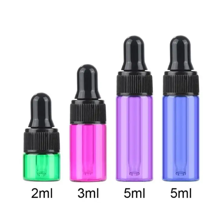 

1000Pcs Colorful 1ml 2ml 3ml 5ml Empty Mini Glass Sample Dropper Bottles With Eye Droppers Black Lids For Essential Oil SN436