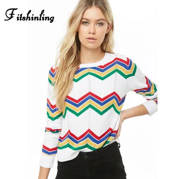

Fitshinling 2019 Autumn Winter Striped Sweater Women Clothing Long Sleeve Pullover Basic Sweaters Korean Style Knitted Jumpers
