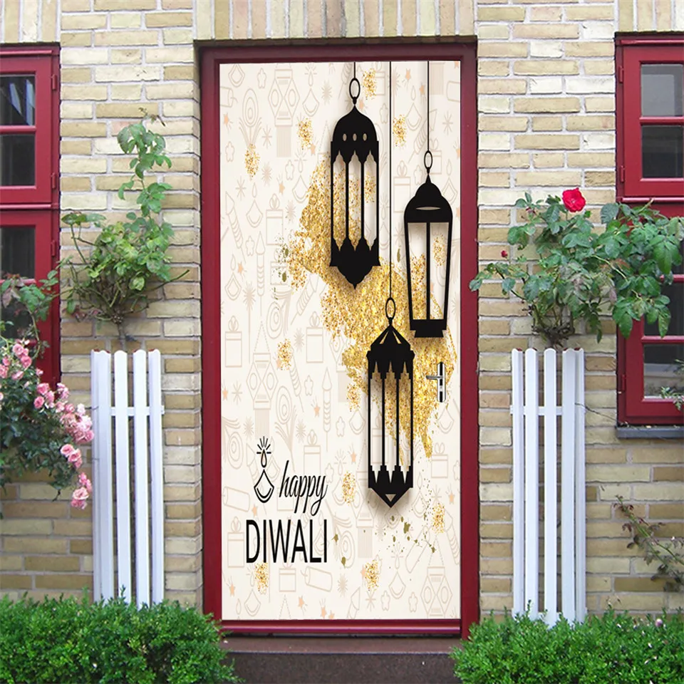 Diwali креативный фонарь, наклейка на дверь, сделай сам, ПВХ, самоклеющаяся, водонепроницаемая, на дверь, украшение дома, обновленные плакаты, Фреска, наклейка